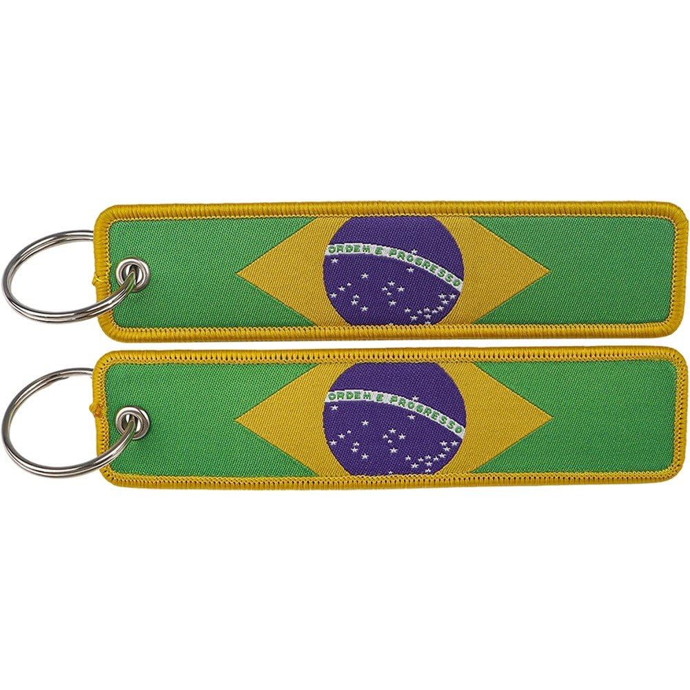 Sslvya 2 Pcs Brazil Flag Keychain Tag with Key Ring, Patriotic Label Key Ring Country Flag Key Tag for Car Keys, Motorcycle