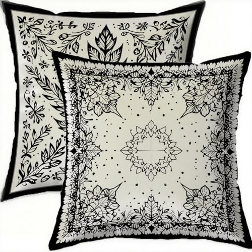 Housse coussin 80x80cm de velours double face motif noir géométrique chic