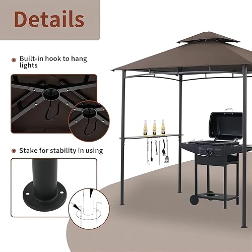 Miniatura 3 de Gazebo para parrilla de 2 niveles para barbacoa, toldo para barbacoa y tienda de campaña para patio al aire libre (96 pulgadas de largo x 60
