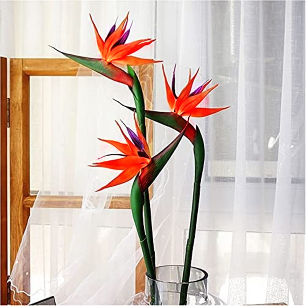 Joson Red 3 Pieces Permanent Flowers 32" Long Artificial Paradise Bird Stem With 0.5" Stems For Home Decor Party Artificial Flower Plants (Red)