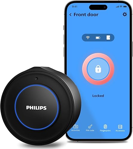 Philips Cerradura inteligente Wi-Fi, convierte tu cerrojo existente en cerradura de puerta inteligente, WiFi integrado, control remoto de