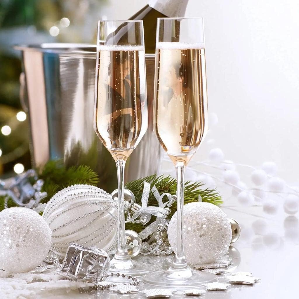 PATRANI FASHION Wine Glasses Champagne Flutes 180 ML, Set of 2 Crystal Glass Hand Blown Edge Brandy Glasses, Premium Crystal Champagne, Sparkling Long Champagne Flutes, Wine, Whiskey 4
