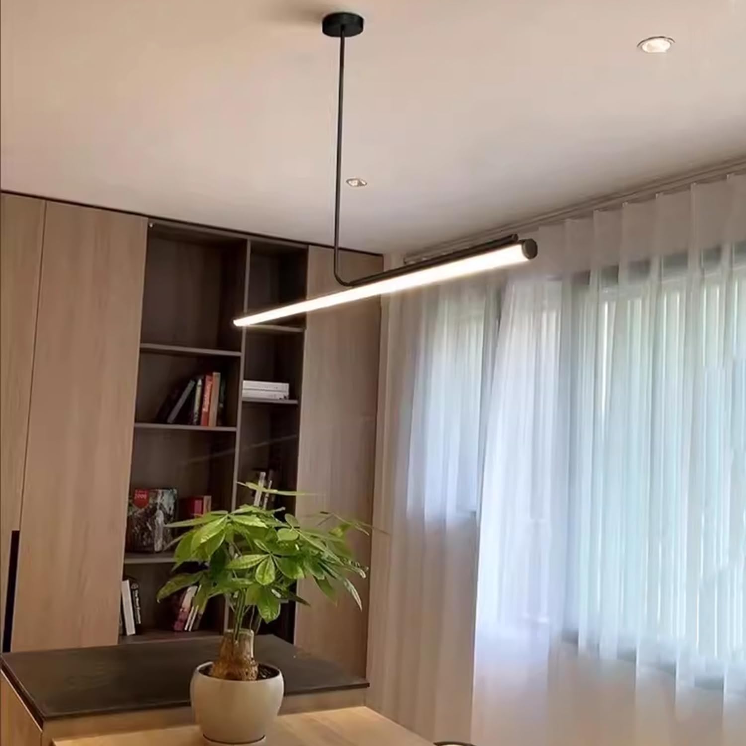 Lampadario Sospensione a LED Dimmerabile con Telecomando per Cucina con Isola, Tavolo da Pranzo, Soggiorno e Ufficio – Lampada Moderna a Soffitto per Interni, Nero, A-150cm