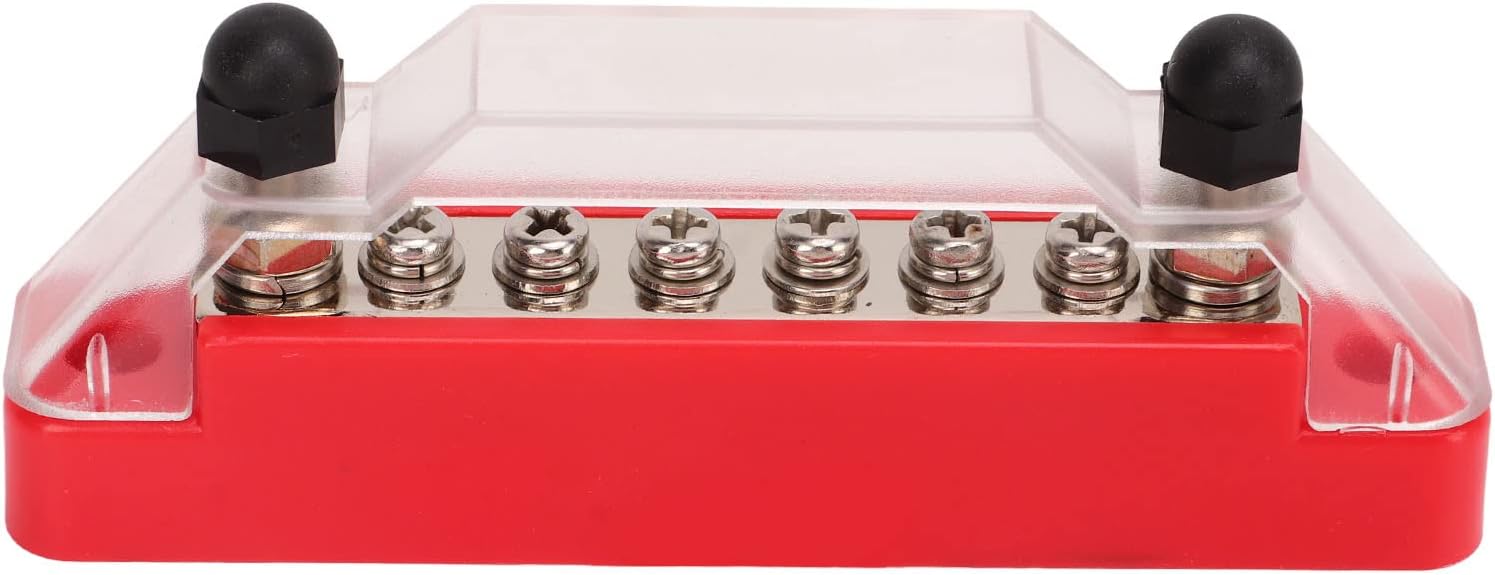 Bus Bar Power Distribution Block, 6 Post Fuse Holder, 12-48V 150A 2 - Pack - Low Resistance Brass Construction, Housing, Ideal for Automotive Solar Marine