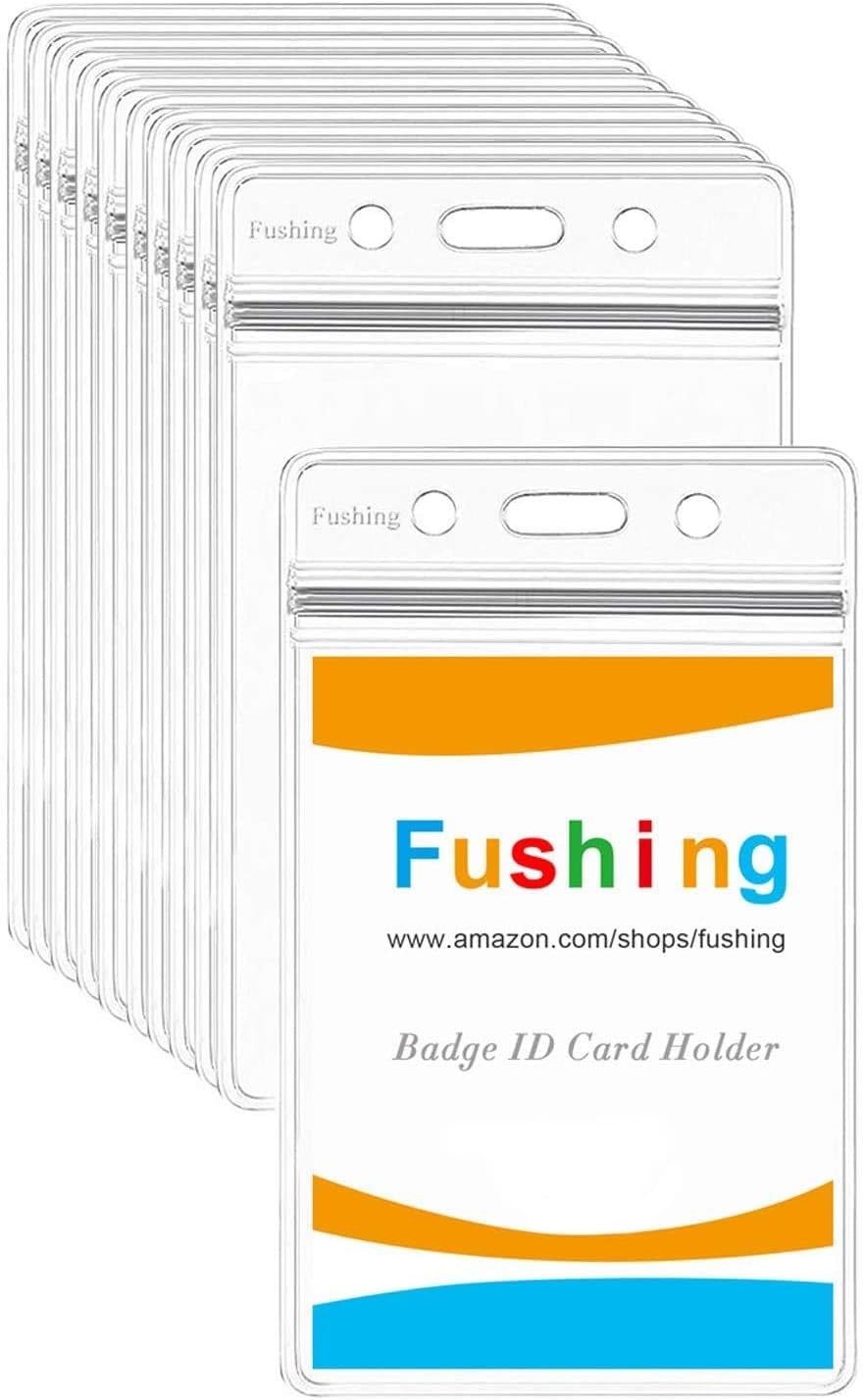 Fushing 10 PCS Clear Waterproof Plastic Badge Holders Name Tag Badge ID Card Holders (Vertical)