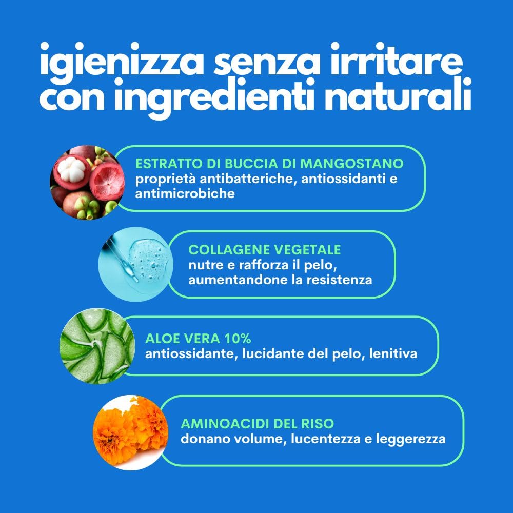 JAMPY Gel Detergente Senza Risciacquo Per Cani e Cuccioli. Shampoo Secco Senza Parabeni o Siliconi. Igienizzante, Elimina i Cattivi Odori. Adatto a Pelli Sensibili. 98% Naturale - 250 ml.