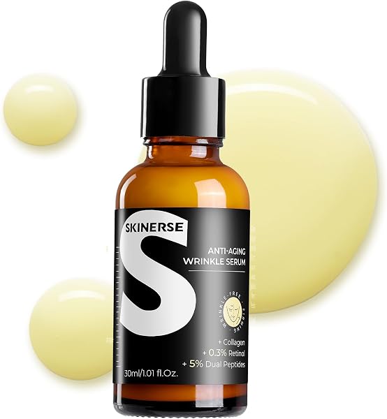 SKINERSE Retinol Serum for Face, Anti Aging Serum, Retinoid Collagen with Vitamin E Resurfacing Facial Rapid Fine Lines Repair, Brightening Pore Minimizer for Face Daily Skin Care Treatment 1oz