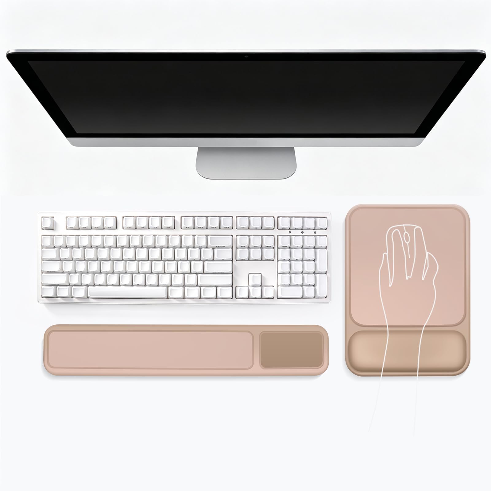 Poggiapolsi per tastiera del computer e mouse pad set - colore albicocca