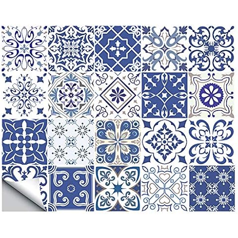 Prosperveil 20PCS Retro Mosaic Wall Tile Transfers Stickers Self Adhesive Waterproof Kitchen Bathroom Tile Wall Sticker Vinyl Art Decals Home Decoration (Sea Blue, 10 x 10 cm) Cover