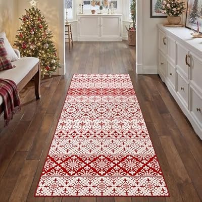 WondRg Christmas Runner Rug 2x5 Red Snowflake H...