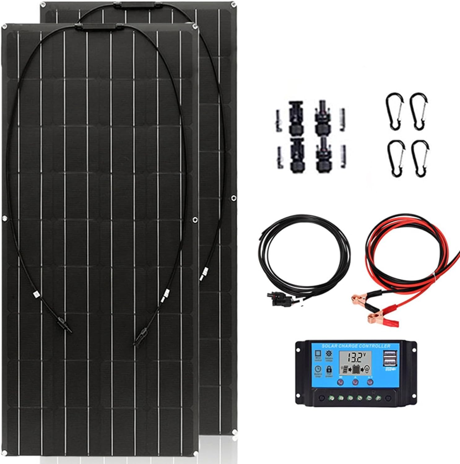 CHRISK Kits solares Flexibles 400W, Panel Solar 2pcs 200W, batería Solar portátil, Cargador de batería Controlador de Carga monocristalina, para Coche RV Barco