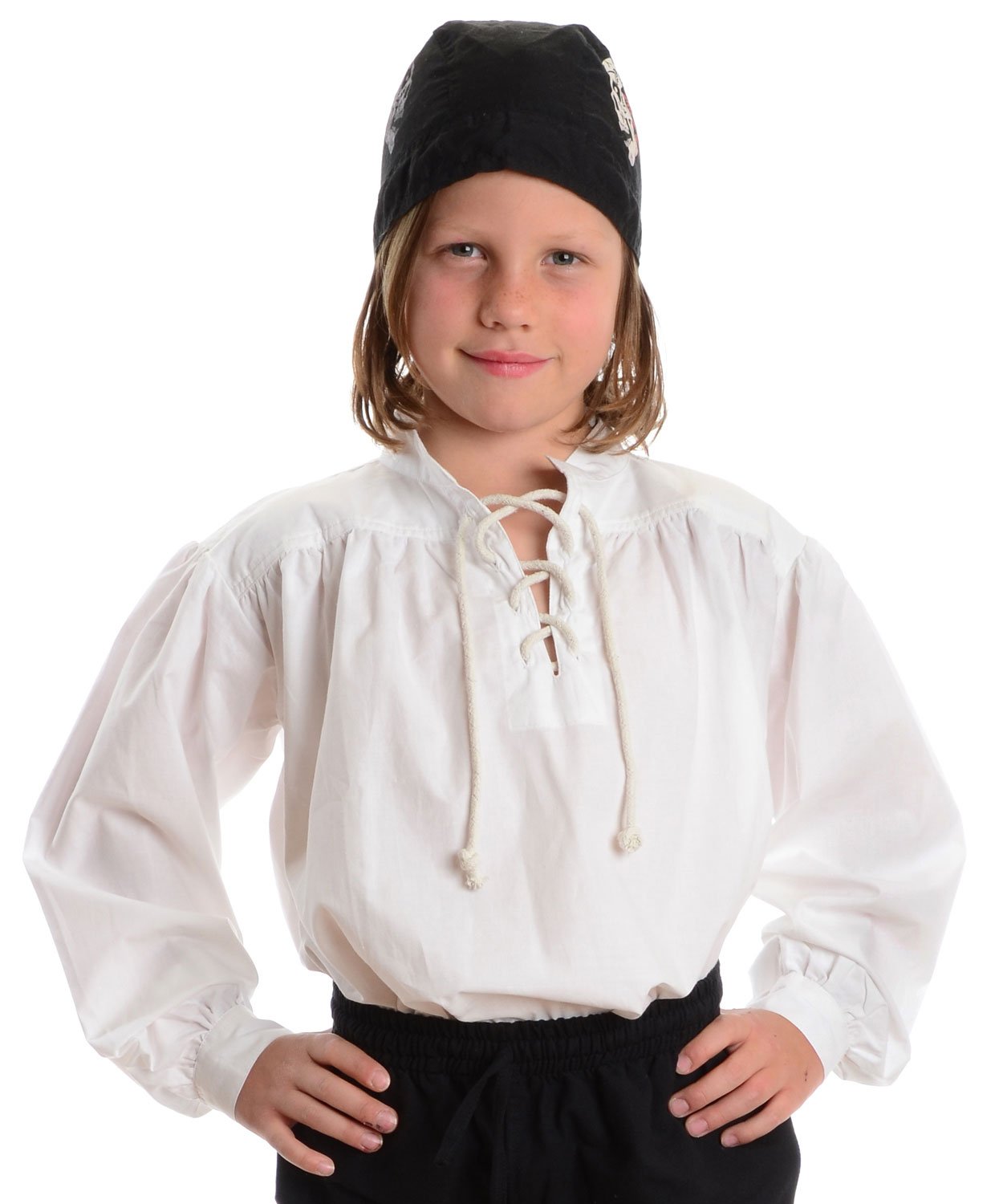 HEMAD Kids Shirt - Front Lacing and Stand-up Collar -Boys and Girls - Medieval - LARP -Pirate - White XXL