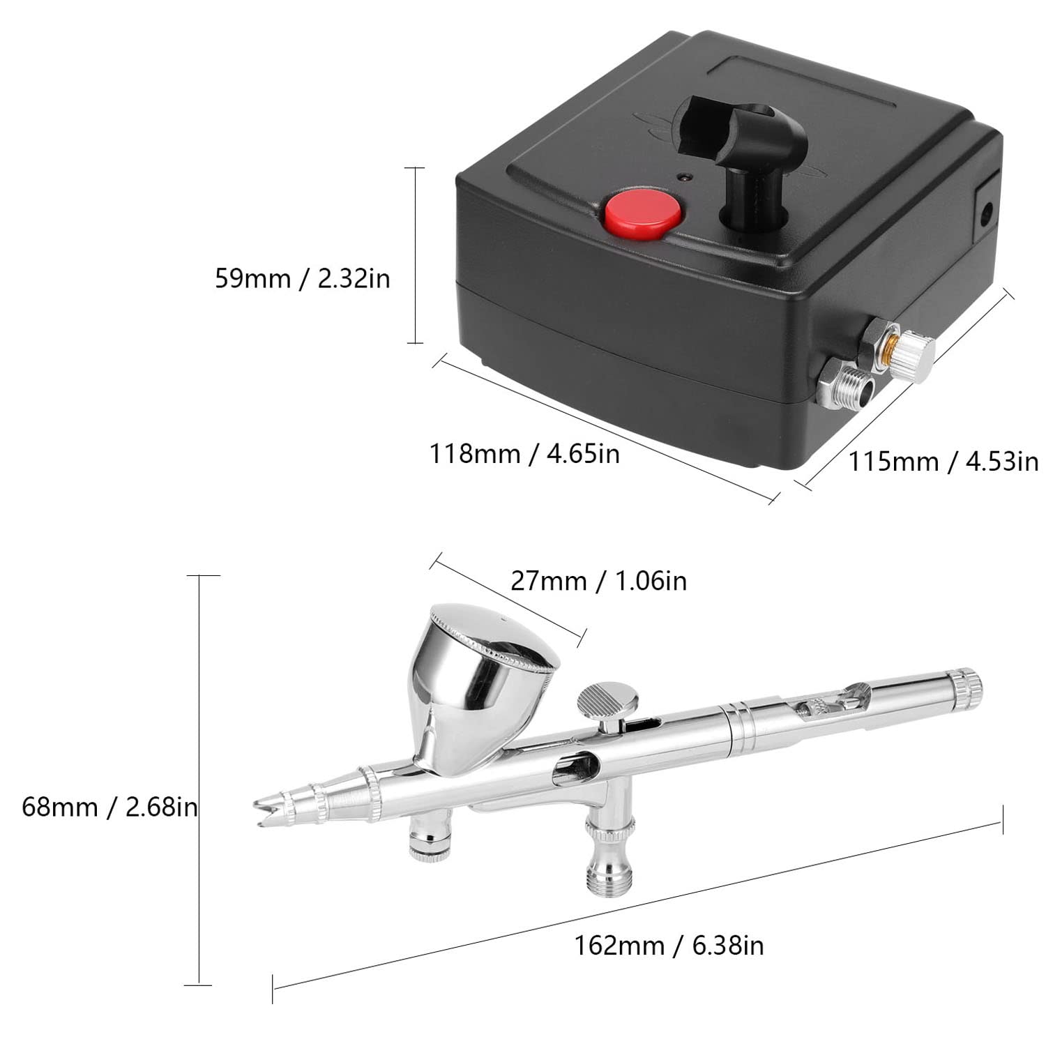 Profesjonalny zestaw aerografowy do malowania modelarskiego ze sprężarką powietrza + zasilaczem + aerografem + uchwytem aerografu + igła 0,3 mm + igła 0,5 mm + dysza 0,3 mm + dysza 0,5 mm + adapter