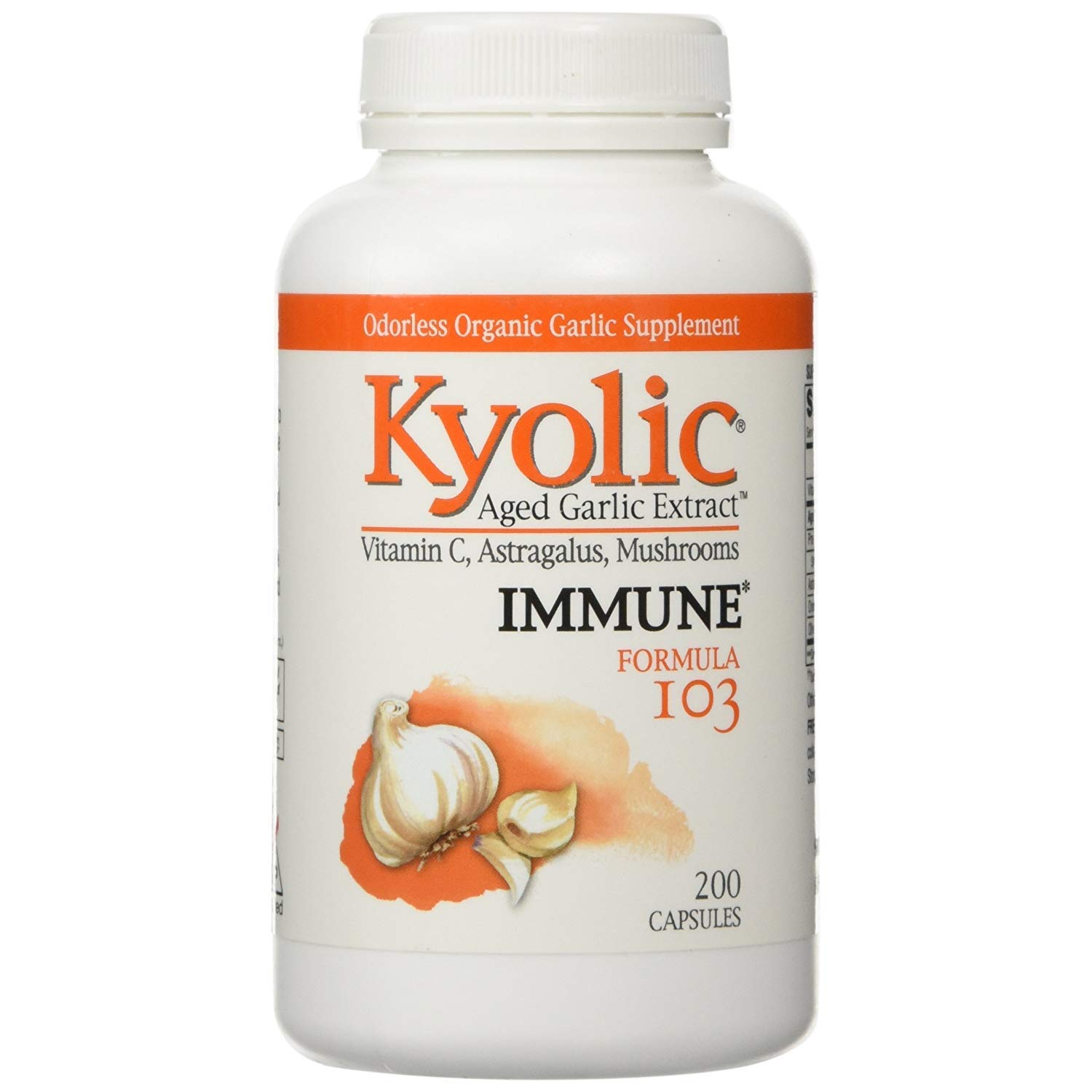 Kyolic - Formula 103 Aged Garlic Extract With Vitamin C, Astragalus, Mushrooms - 200 Capsules, 2 Pack