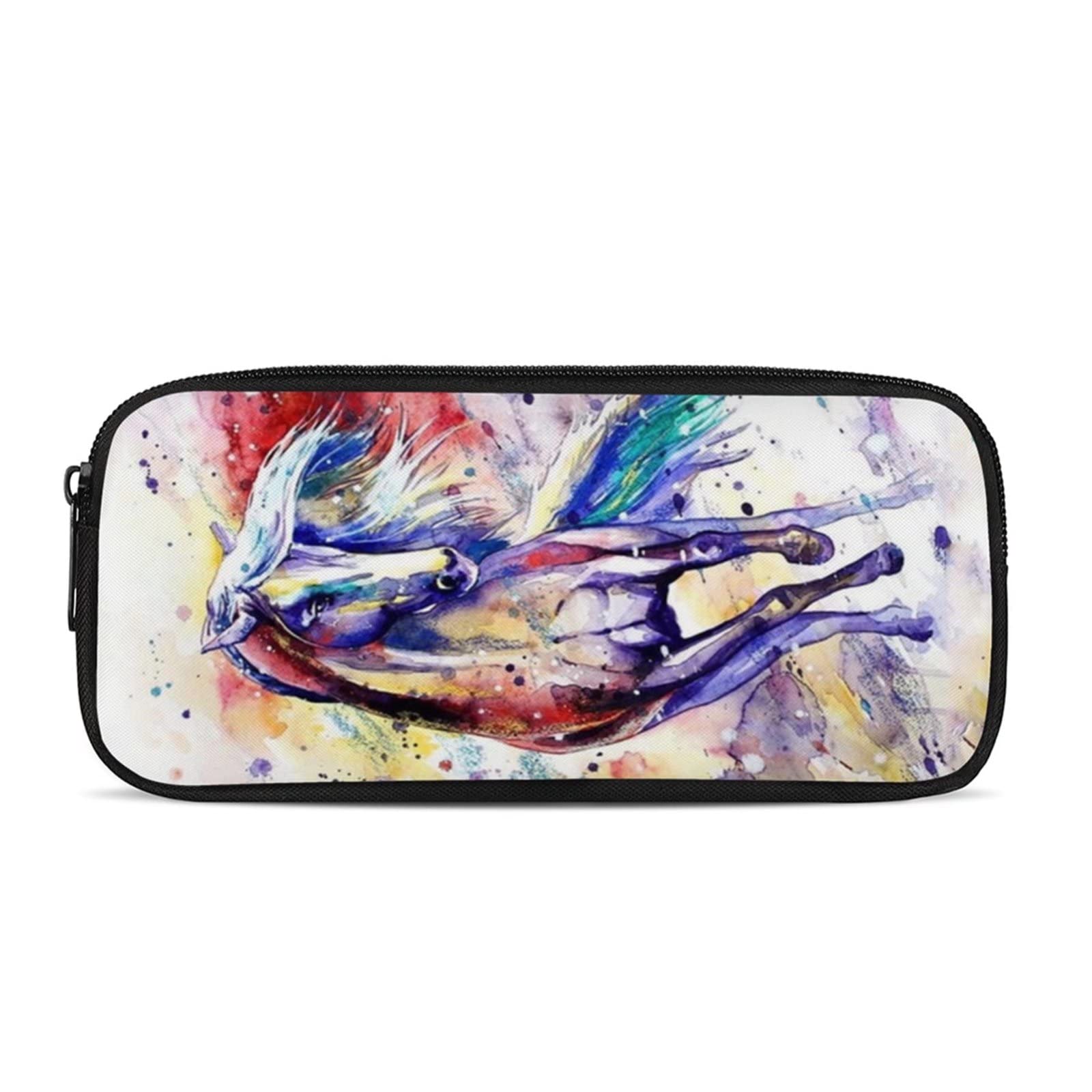 COEQINE Pencil Bag Pen Case with Painting Horse Pattern Students Capacity Pouch Zipper Bag Durable Stationery Holder for School Students Supplies