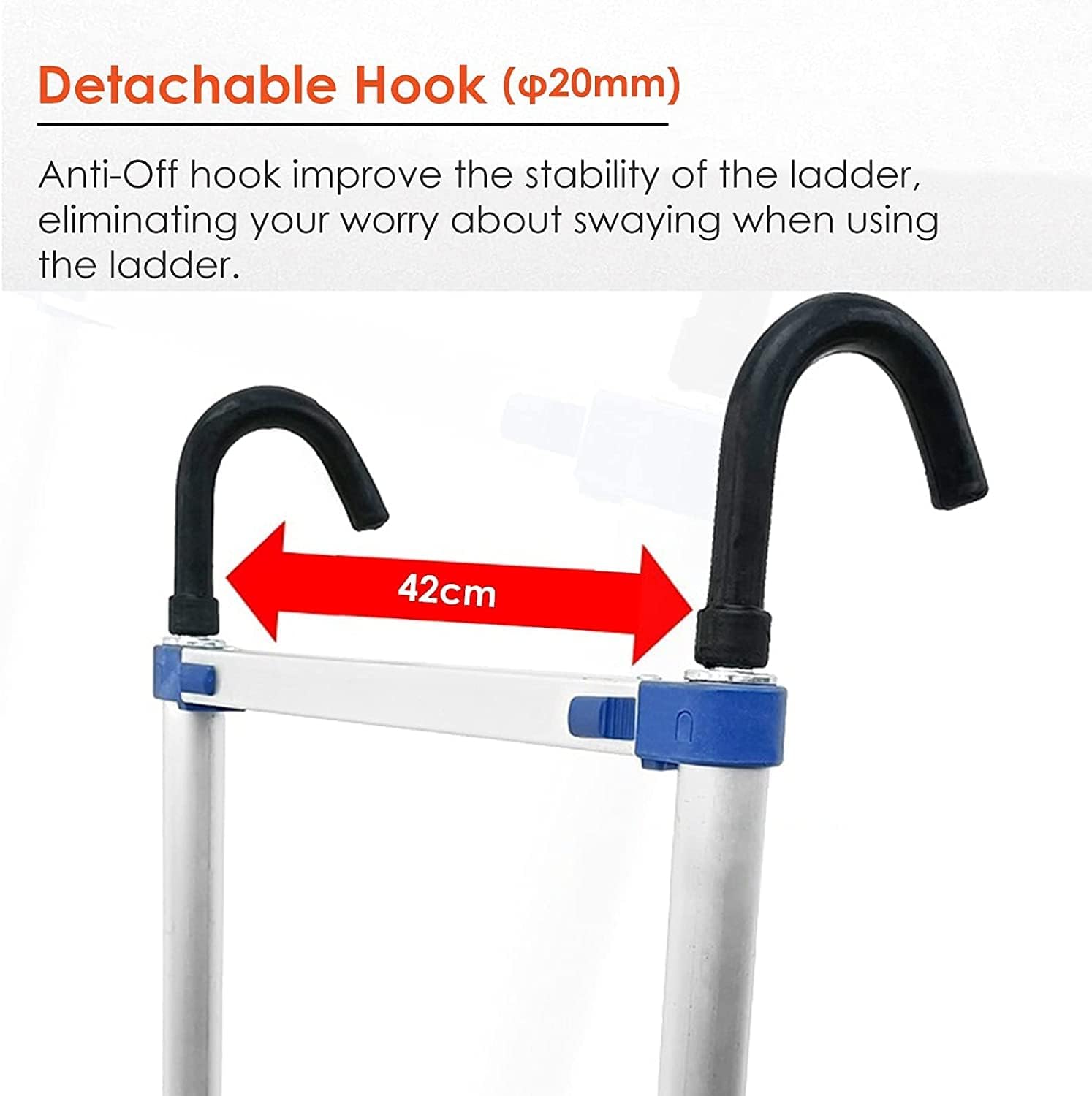 Telescoping Extension Ladder, Telescoping LadderAluminum Telescoping Ladder Extension Telescoping Ladder with Stabilizing Bar and Detachable Hooks Telescoping Ladder for Household