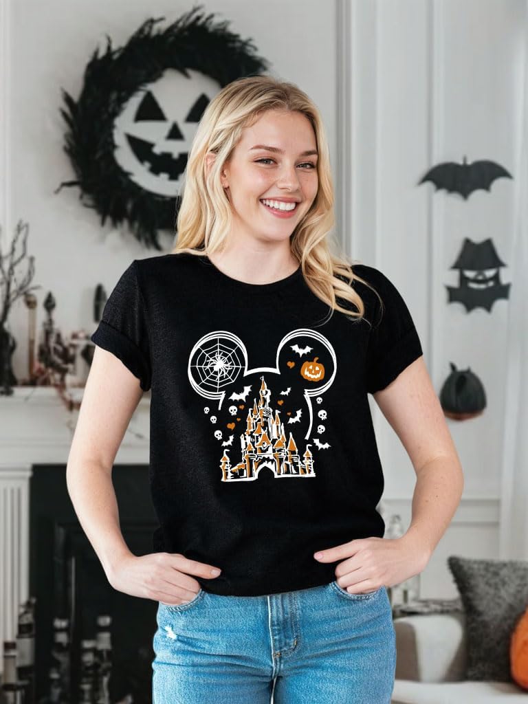 Halloween Shirts for Women Magic Kingdom Shirt Ghosts Spiders T-Shirt Halloween Party Funny Spider Web Graphic Tee Tops - Image 3