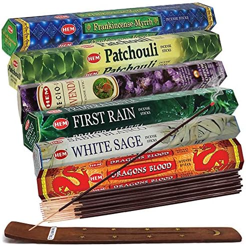 Hem Incense Sticks Variety Pack #23 and Incense Stick Holder Bundle with 6 Most Liked Fragrances
