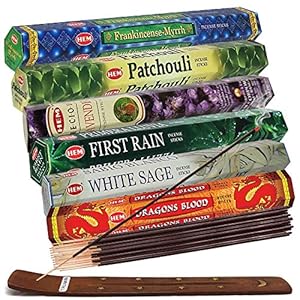 Hem incense sticks variety pack 23 120 insence sticks 6 incents x 20 insense incense stick holder with 6 most liked scents including patchouli dragons blood white sage frankincense myrrh  urban country home decor