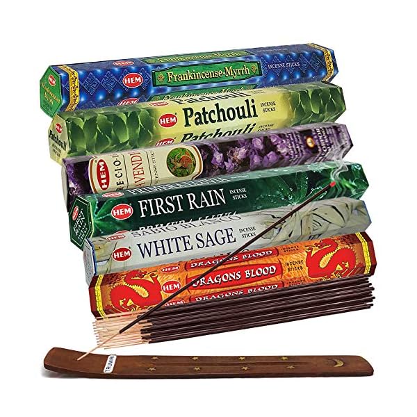 Hem incense sticks variety pack 23 120 insence sticks 6 incents x 20 insense incense stick holder with 6 most liked scents including patchouli dragons blood white sage frankincense myrrh  urban country home decor