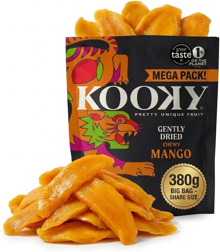 Kooky - Gently Dried Mango Slices - Large 380g Pack Bursting With Juicy Flavor And Packed With Nutrients. The Perfect Healthy Fruit Snack