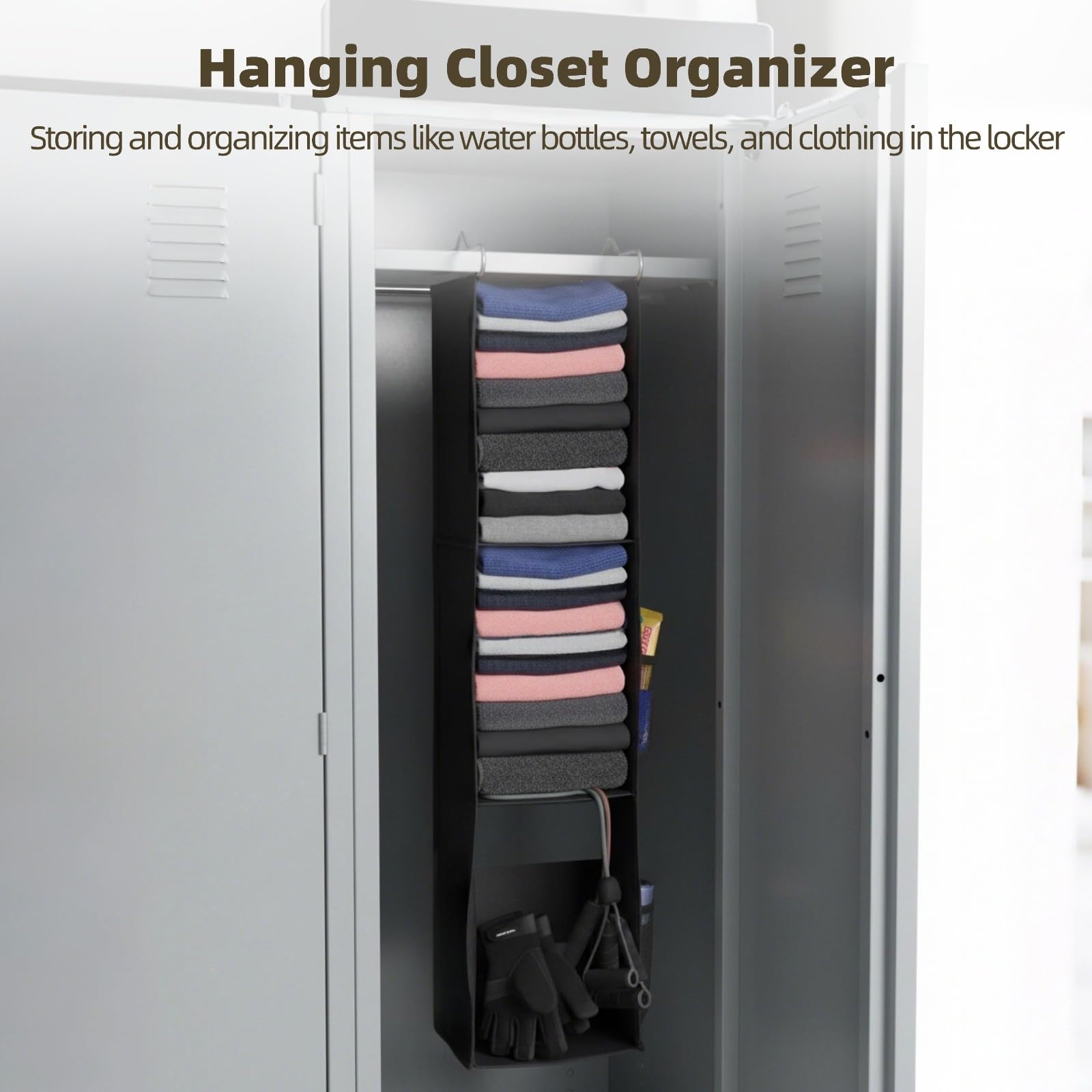 Hängender Schrank-Organizer mit 3 Regalen, 97 cm Höhe, schwarzer Oxford-Stoff, platzsparende Aufbewahrung mit Seitentaschen für Kleidung, Bücher, Spielzeug