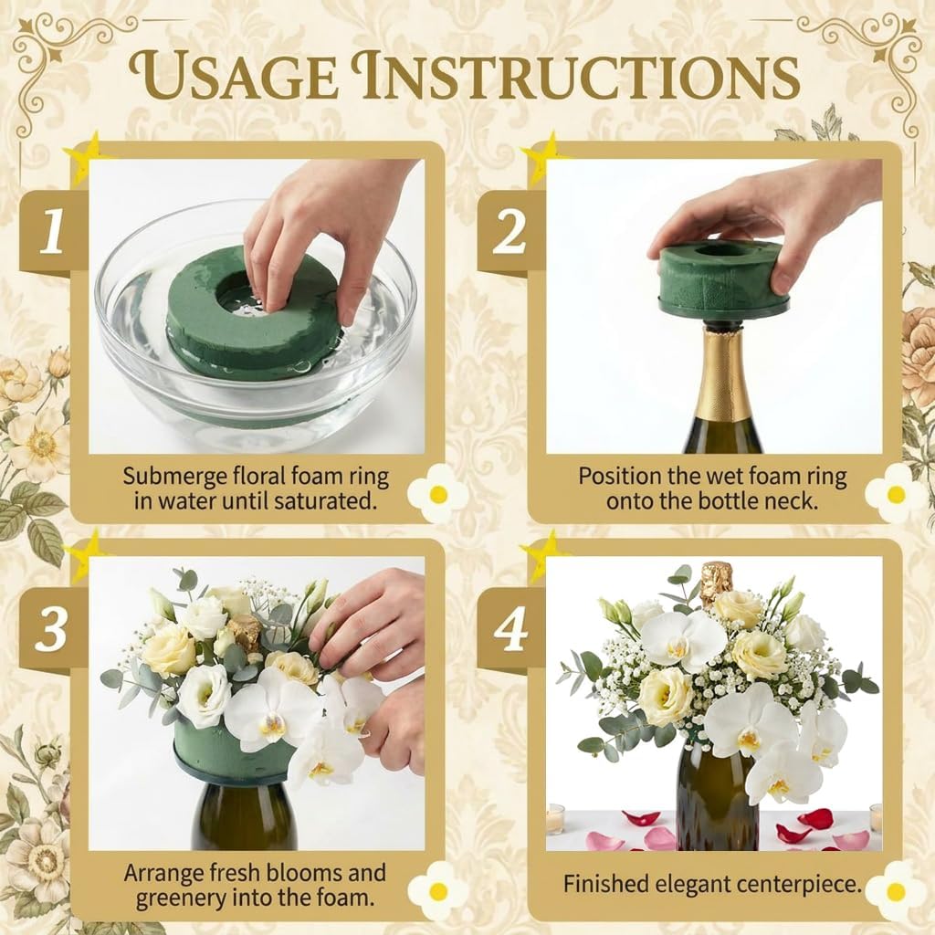 12 Pack Floral Foam Round Blocks with Base, Green Foam Inserts for Wine Bottle Topper Flower Arrangements, Floral Foam for Floral Design, Wedding Centerpieces and DIY Decor (3.9 x 1.8 in)