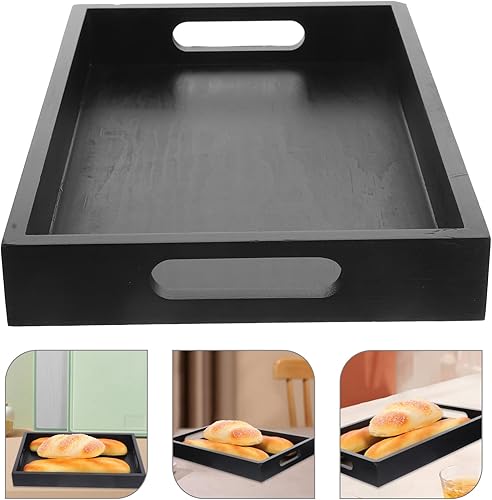 Miniatura 8 de UPKOCH Elegante bandeja de madera maciza grande decorativa para servir té, bandeja rectangular de madera para postres de desayuno