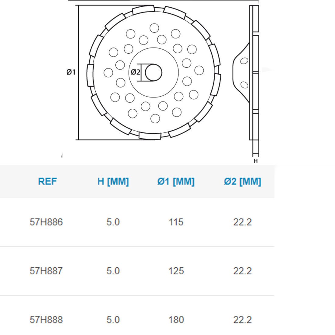 Turbo Segment diamantata in tenendo. Dimensioni vaso Tritatutto diamantata Platorello cemento calcestruzzo granito smerigliatrice 125 mm