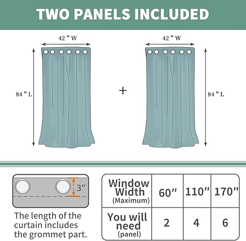 Miniatura 6 de Cortinas opacas de 84 pulgadas de largo, juego de 2 paneles para sala de estar, aislamiento térmico, 100% bloqueo de luz, cortinas de ventana