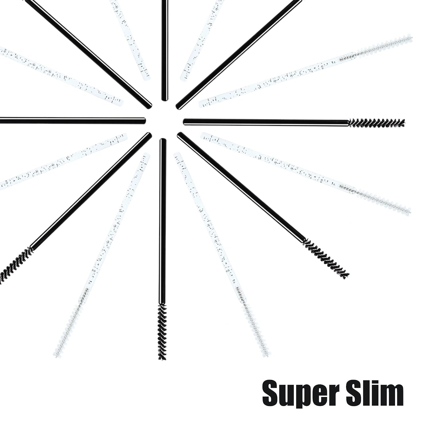 Disposable Skinny Mascara Wands 100pcs Micro Eyelash Brush Small Makeup Brush Applicators Black-Silver Eyebrow Spoolies Mini Brushes (Skinny-C-Black-Silver) image 5