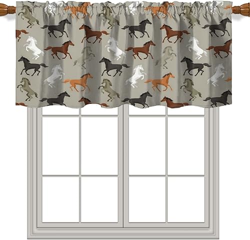 Fanjanmey Cortinas con cenefas temáticas abstractas de animales patrón de caballos para sala de estar cenefa para ventanas cenefa de cortina con