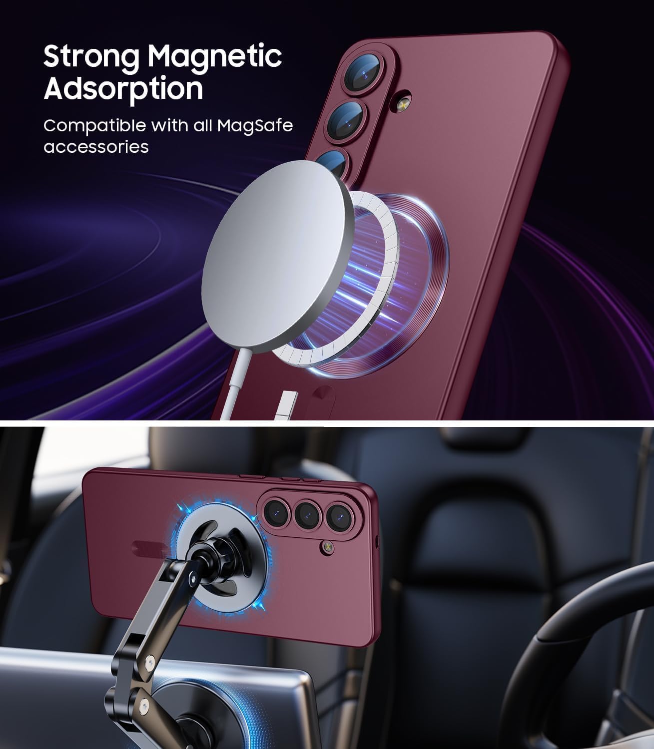 DIZORO Samsung A37 Case, Compatible with Mag Safe Back Cover, Matte Luxury Metallic Luster Flexible TPU Wireless Charging Shockproof Case with Camera Protector Lens (Wine) — Amazon image 4
