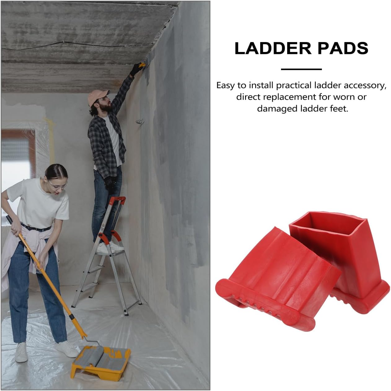 Angoily 2PCS Non Slip Folding Ladder Feet Mat, Stair Rubber Foot Pads Covers, Ladder Feet Non Slip Stabilizer, Leg Pads Floor Protectors for Furniture, Improved Stability and Easy Installation