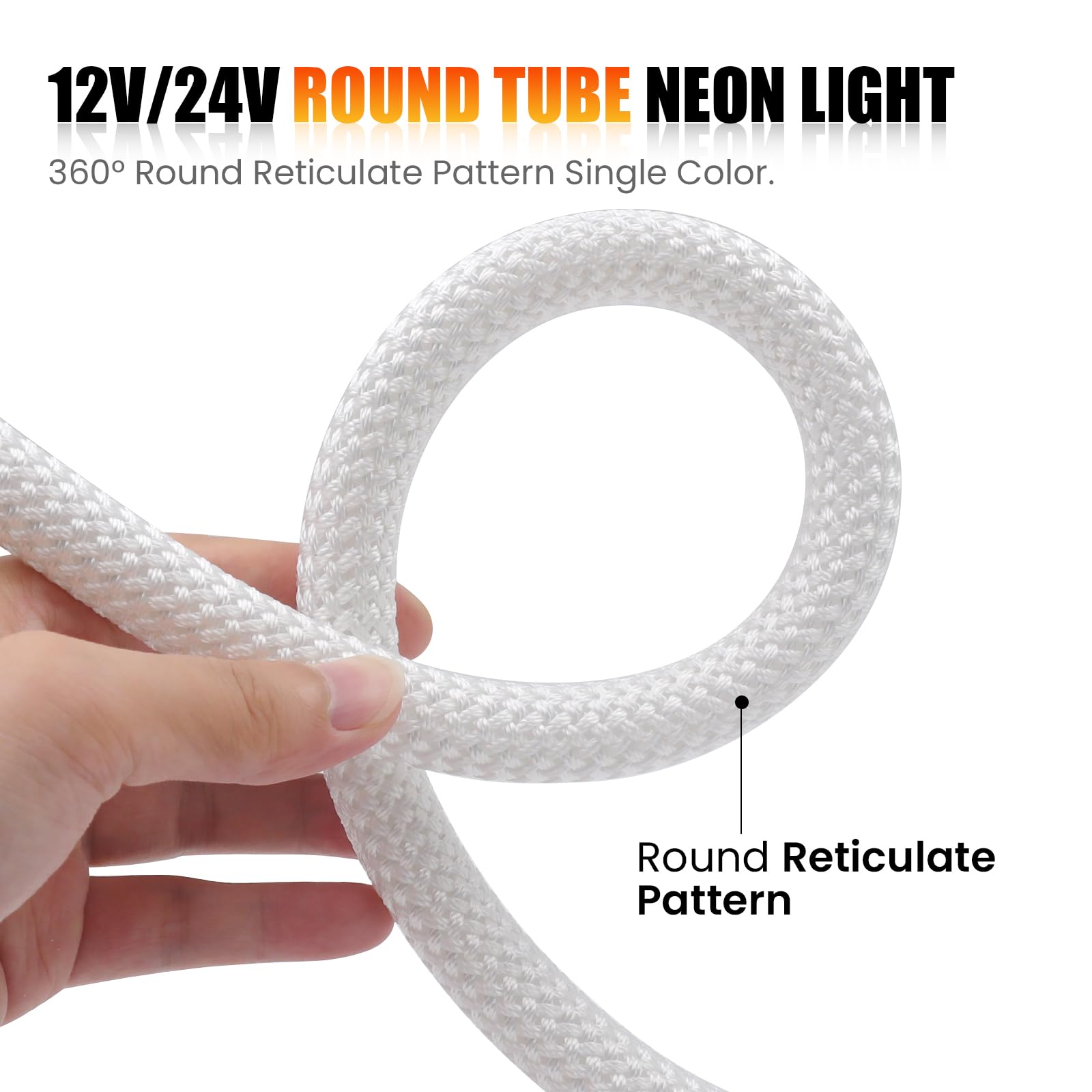 KISUFU 24V Neon Rope Strip, 2835 360 degrees Circular mesh IP67 Waterproof Flexible Neon LED Strip with 24V 60W iron shell power supply AC176-264V for DIY Home Bedroom Indoor Outdoor Decoration.