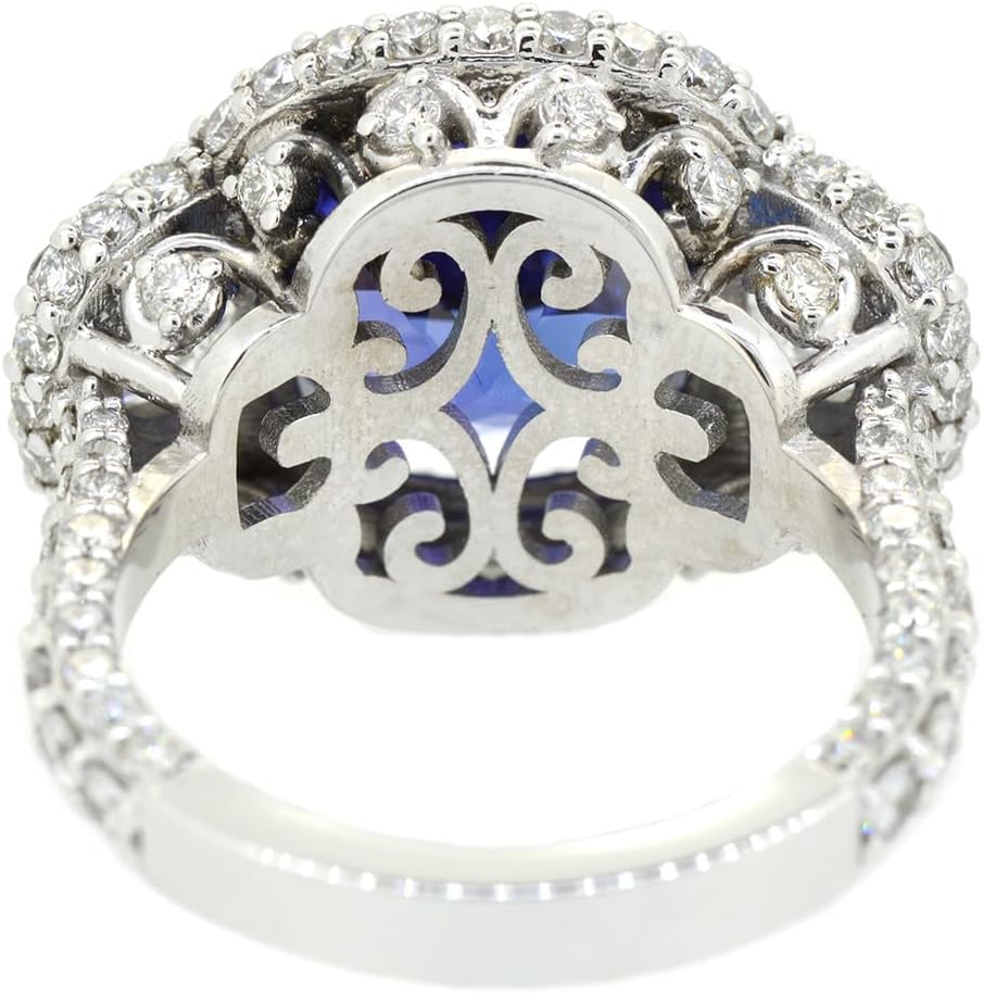 Luxury 18K White Gold Tanzanite and Diamond Ring, 5.61ct Violet Blue Cushion Cut Center Stone, 3.07ct Total Diamond Weight, Filigree Design - Image 3