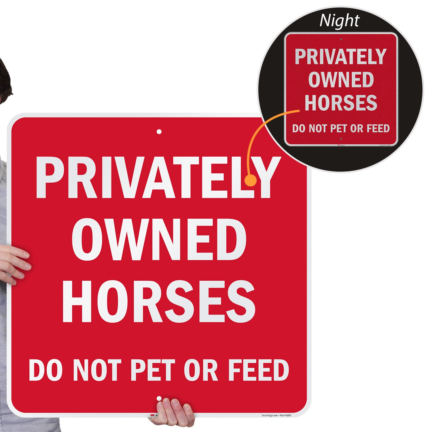 SmartSign 24 x 24 inch “Privately Owned Horses - Do Not Pet Or Feed” Metal Sign, 80 mil Aluminum, 3M Laminated Engineer Grade Reflective Material, White and Red