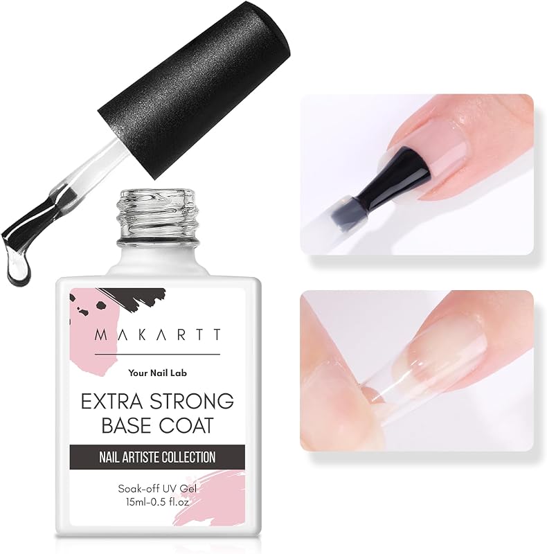 Base Coat Esmalte de uñas 15 ml Capa base de gel extra fuerte y pegamento para uñas | Pegamento de uñas de larga duración para pequeños adornos de uñas, uñas a presión, requiere lámpara UV/LED, base transparente para salón de bricolaje en casa