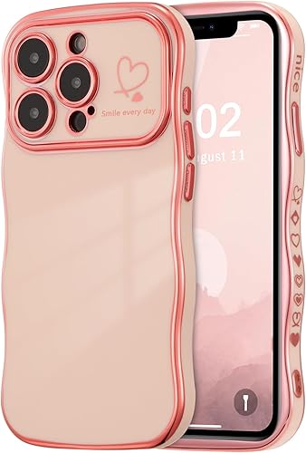 Miniatura 10 de ZTOFERA Funda para iPhone 14 de 6.1 pulgadas, Linda Funda con Marco de Ondas Rizadas con Patrón de Corazones, Borde Chapado de Lujo, Funda de