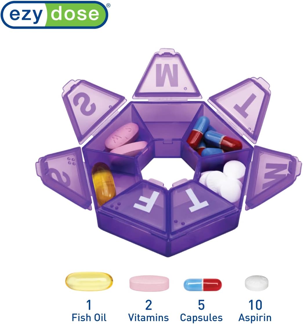 Ezy Dose Weekly Pill Organizers, 7-Sided, Purple (67009PAMT) and Green (67009GAMT)