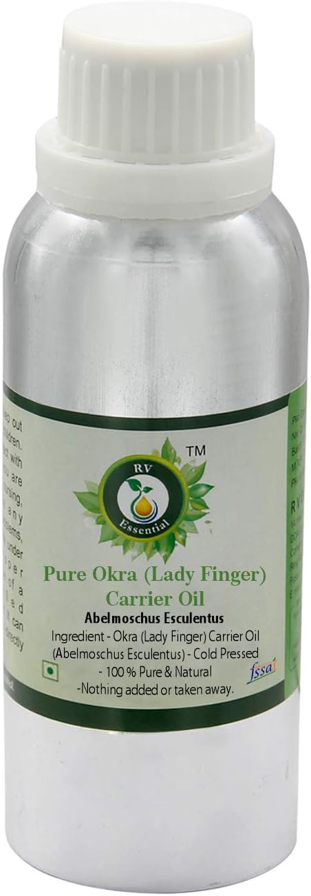 Okra Lady Finger Oil | Abelmoschus Esculentus | For Radiant Skin | Anti-Aging | Fights Acne | For Eyes | For Hair | Fights Dandruff | 100% Pure Natural | Cold Pressed | 100ml | 3.38oz By R V Essential