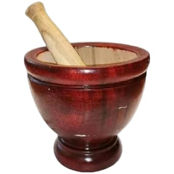 Natural Wooden Mortar & Pestle Set, 6 Inch Manual Thai Kitchen Tool for Grinding Herbs & Garlic