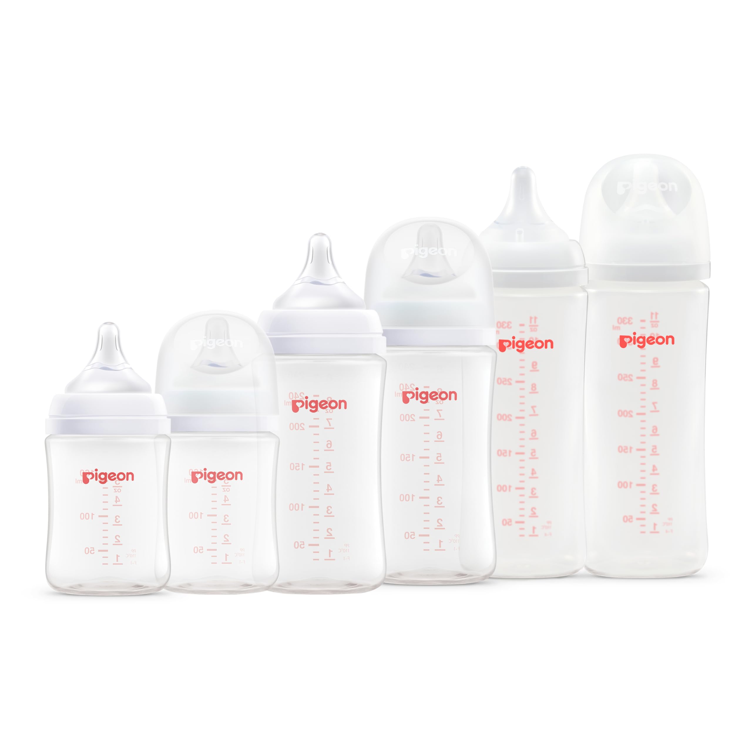 PIGEON | Set 6 Biberones | Soft Touch 2 160 ml | 2 240 ml | 2 330 ml | BOCA ANCHA | Libre BPA