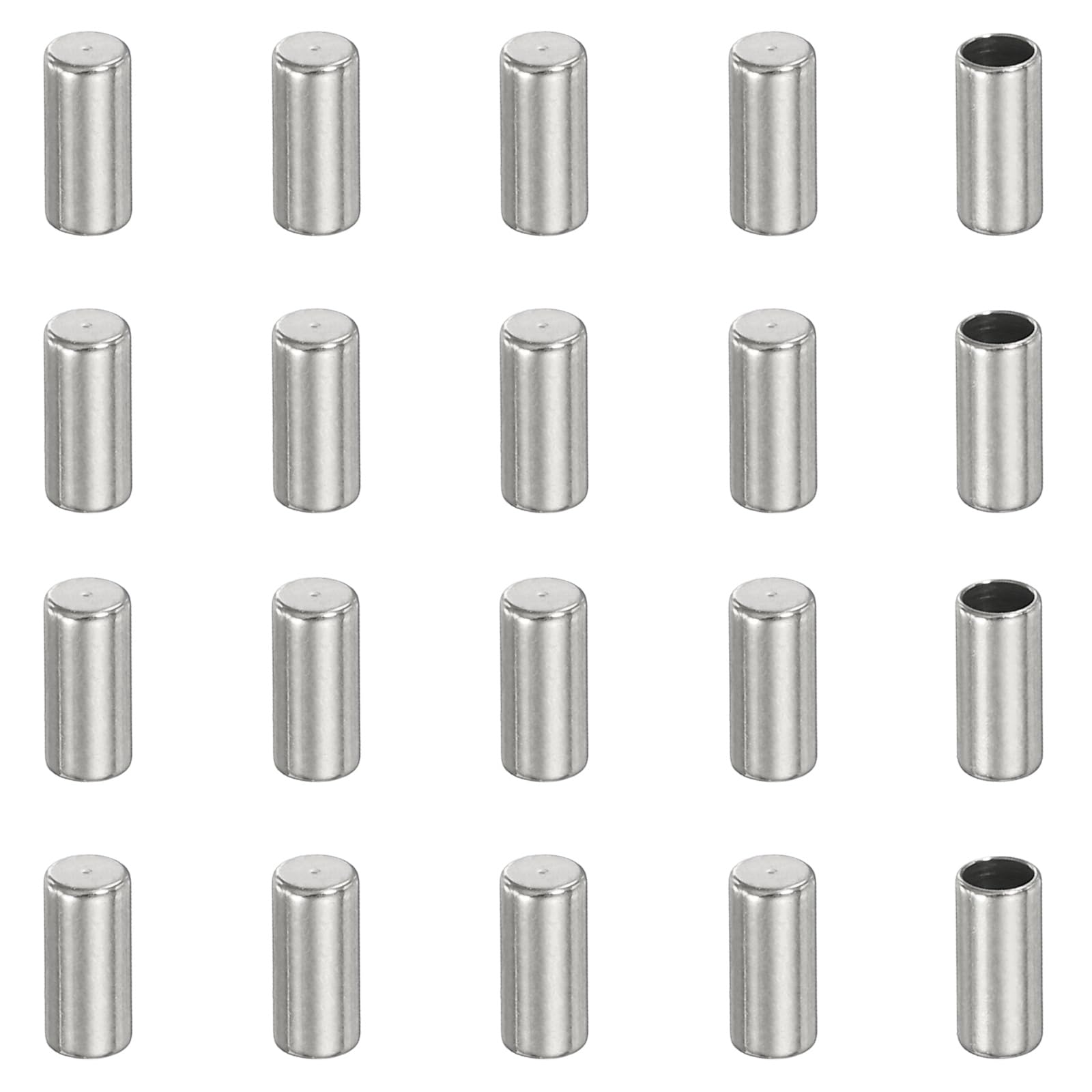 sourcing map 20 Pcs Stainless Steel Cord End Caps, 2 mm End Cap Barrel Beads Leather Cord End Caps for Jewelry Making DIY Tassel 5.5 mm Length Silver