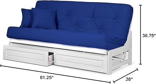 Miniatura 2 de Juego de futón Nirvana Futons Arden blanco, completo o queen, marco de futón de madera sin brazos con colchón incluido, cómodo, ahorro de espacio,