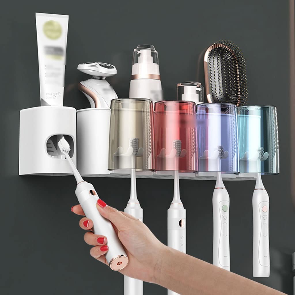 Estante para Cepillos de Dientes 2 Pezzi Porta dello spazzolino da Denti a Monte del Bagno con Bombetta for la spazzolatura della Tazza di spazzolatura del dentifricio Kit di spremitura(E)