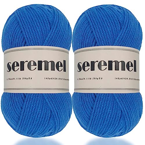 Image of Seremel 4-Ply Acrylic Soft Yarn, 2 Skeins Crochet Yarn (Royal Blue)