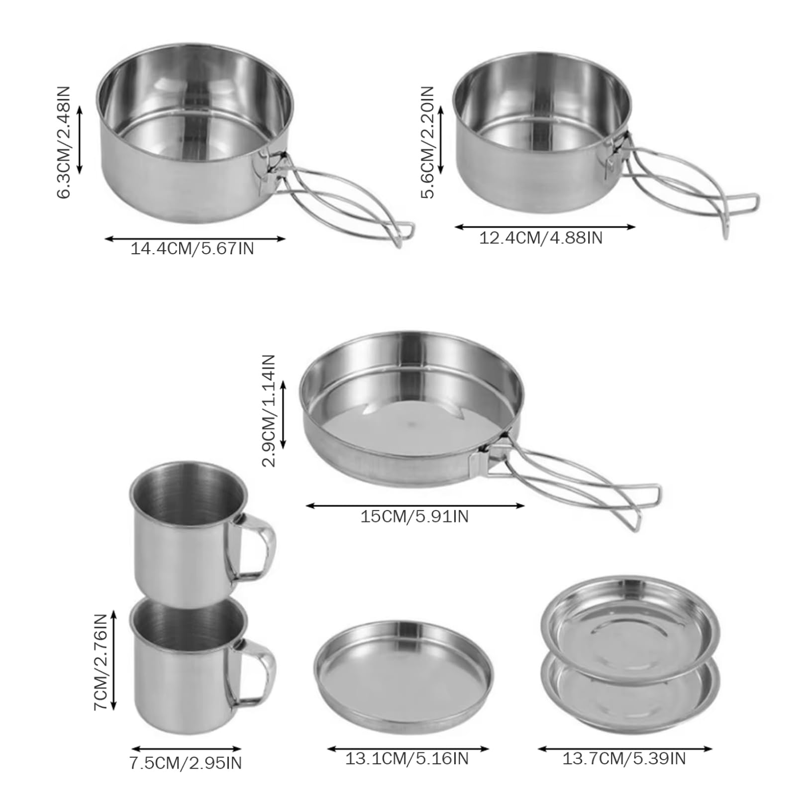 Set da cucina da campeggio in acciaio inossidabile per 3-4 persone, pentole leggere impilabili per zaino in spalla e picnic
