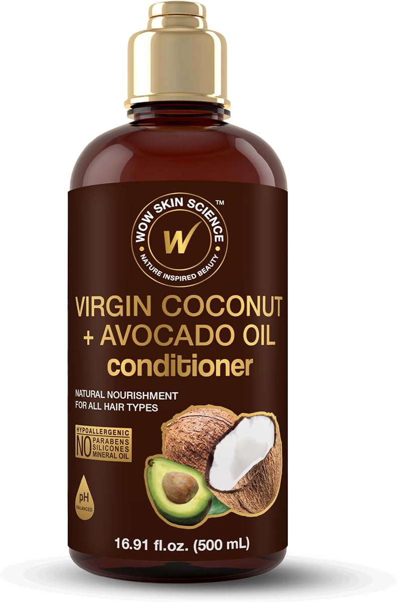Acondicionador para el cabello WOW - Aceite de coco y aguacate - Restaura el cabello seco y dañado - Aumenta el brillo - Reduce las puntas abiertas y el encrespamiento - Sin sulfatos, siliconas ni parabenos - Todo tipo de cabello, adultos y niños - 500 ml
