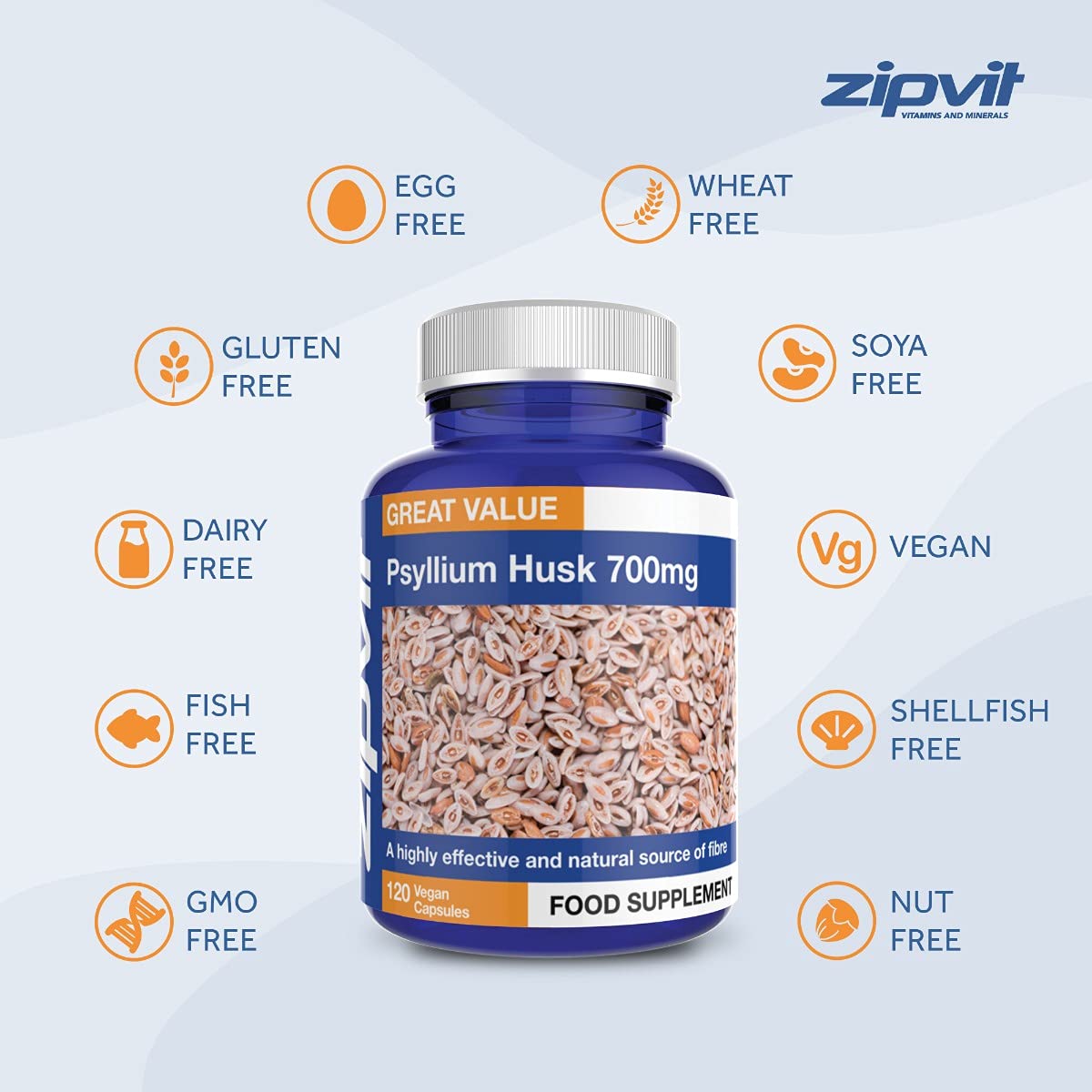 Psyllium Husk Capsules. 700mg Psyllium Husk Powder Per Capsule, 120 Vegan Capsules. Psyllium